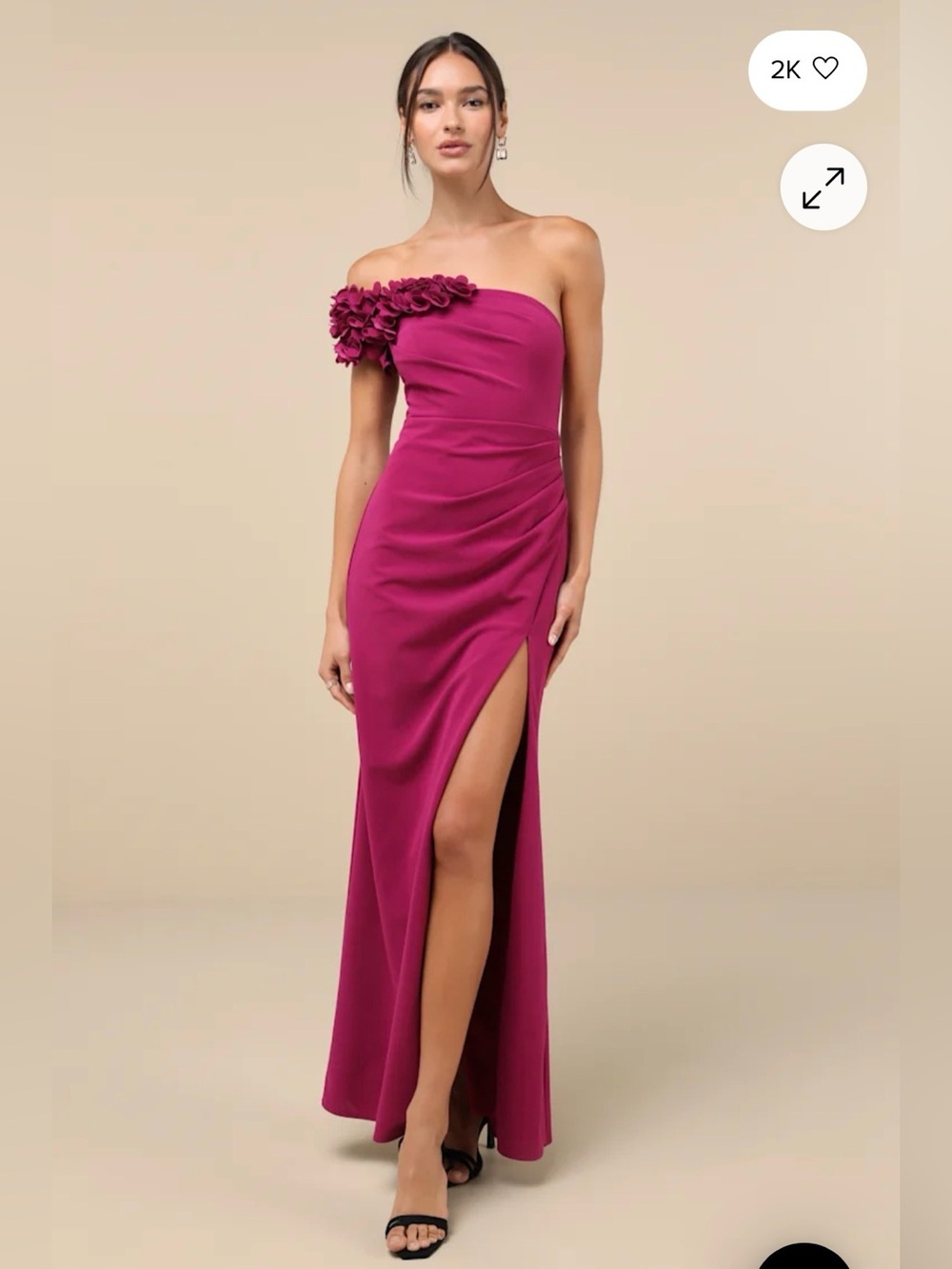 Lulus Magenta 3D Floral One-Shoulder Maxi Dress